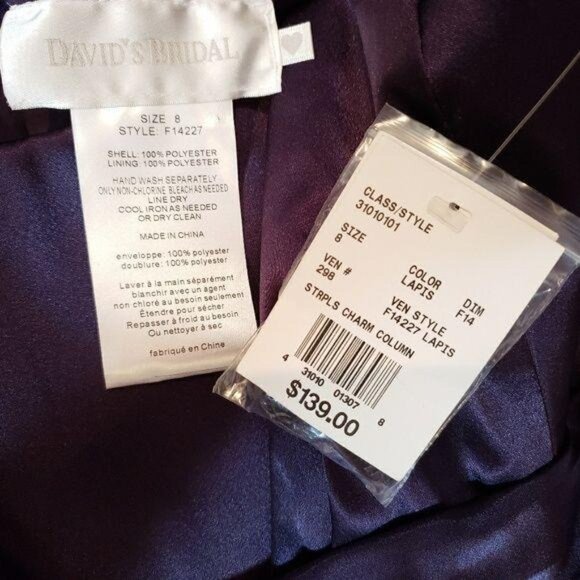 Davids Bridal NWT Strapless Gown F14227 size 8 Purple POCKETS attachable straps - Picture 3 of 8